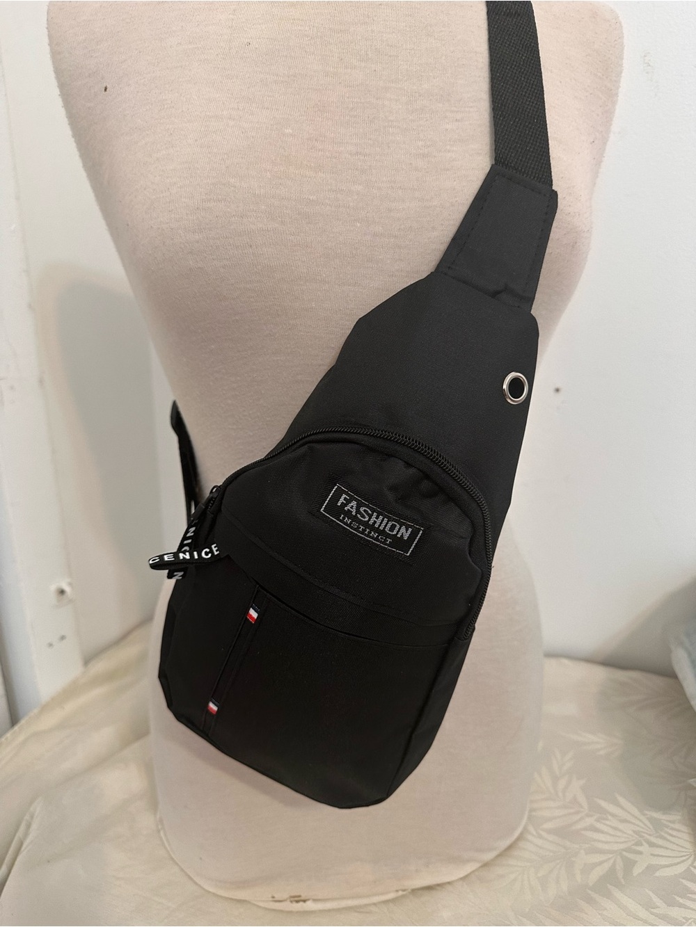 Fashion Label Black Sling Crossbody Bag for Men